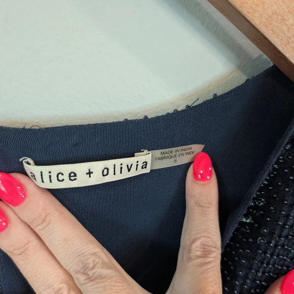 Alice And Olivia Sleeveless Navy Sequin And Beads Sheath Dress Sz 8 - Picture 3 of 8